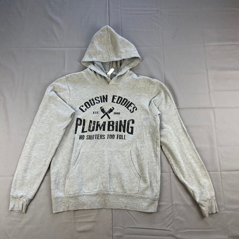 Bella + Canvas S Gray Plumbing Graphic Pullover Hoodie Fleece 90 Cotton 10 Long
